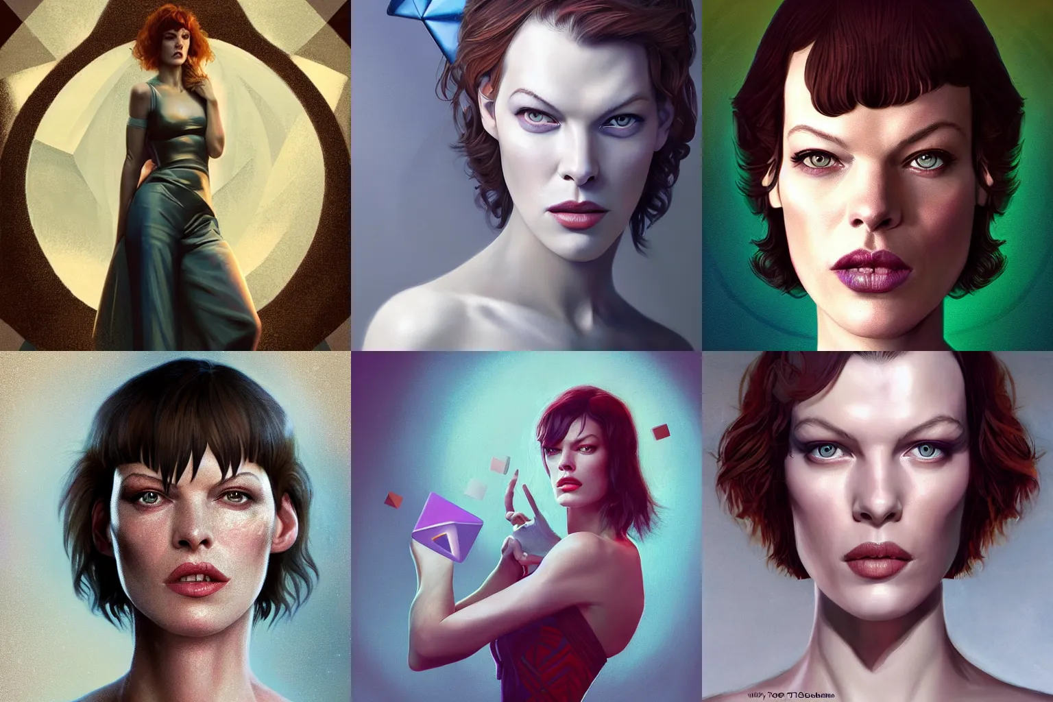 Prompt: milla jovovich : alice, alicia marcus disguised as a hexagon by sylvain sarrailh and tom bagshaw, 3 5 mm f / 1. 4 canon oil on canvas on artstation