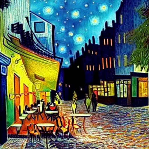 Image similar to Realistic version of Cafe Terrace at night by Vincent Van Gogh