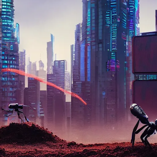 Prompt: ants building an anthill, cyberpunk, cinematic, 4k,
