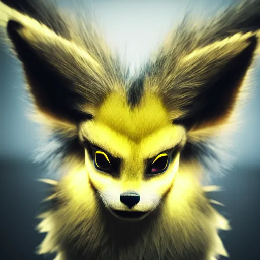 Image similar to photography of a realistic jolteon animal, ultra detailed, 8 k, cinematic lighting, natural background, trending on artstation, pokemon