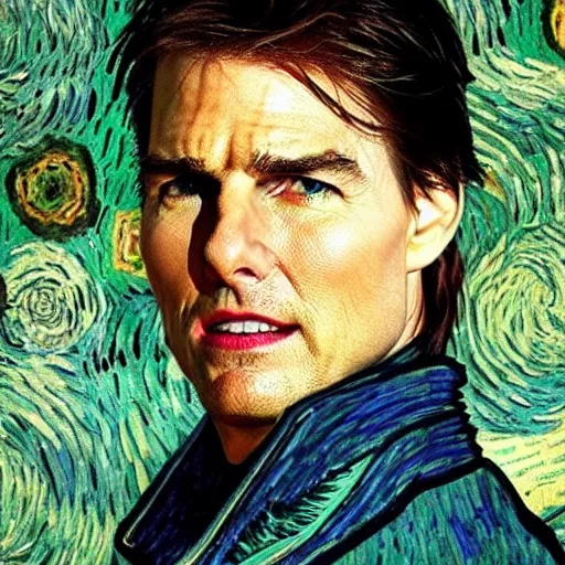 Image similar to Tom Cruise in white lab coat by Van Gogh