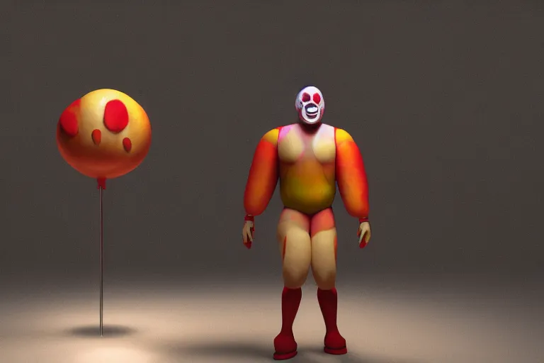 Prompt: a giant horrific clown in the distance, made of flesh and muscles, 3 d render, blender,