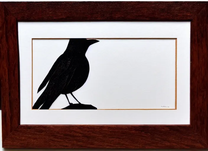 Prompt: a beautiful Wood engraving on paper of a Blackbird, framed with a white border