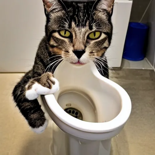 Image similar to a cat drinking out of the toilet