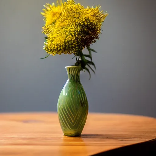 Prompt: dslr photo of a vase on a table, 35mm, f/1.3