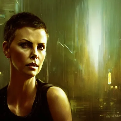 Prompt: charlize theron, hyperrealistic portrait, bladerunner street, art of elysium by jeremy mann and alphonse mucha, fantasy art, photo realistic, dynamic lighting, artstation, poster, volumetric lighting, very detailed face, 4 k, award winning