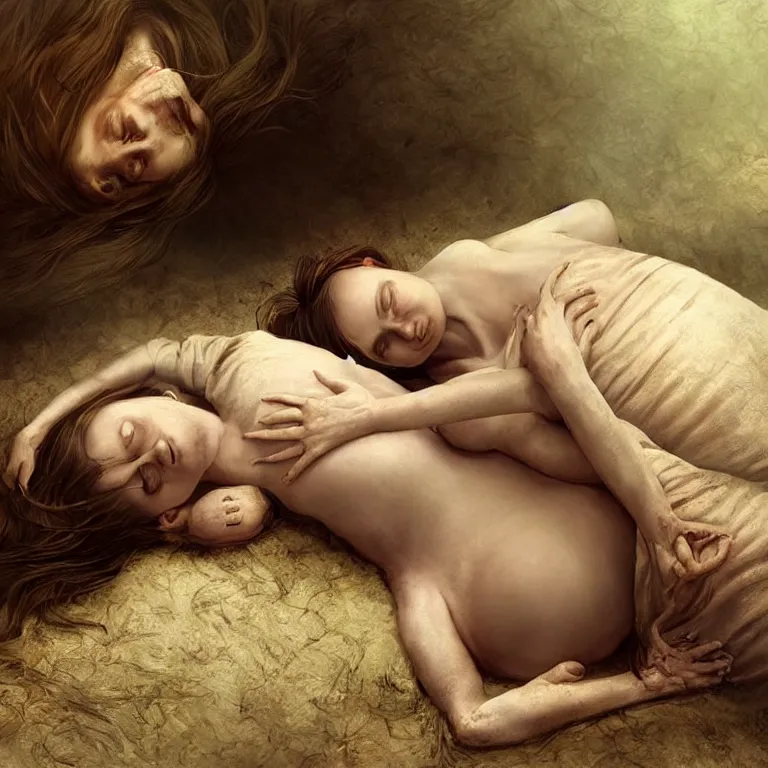 Prompt: dying pregnant woman, fantasy art, realistic, life - like