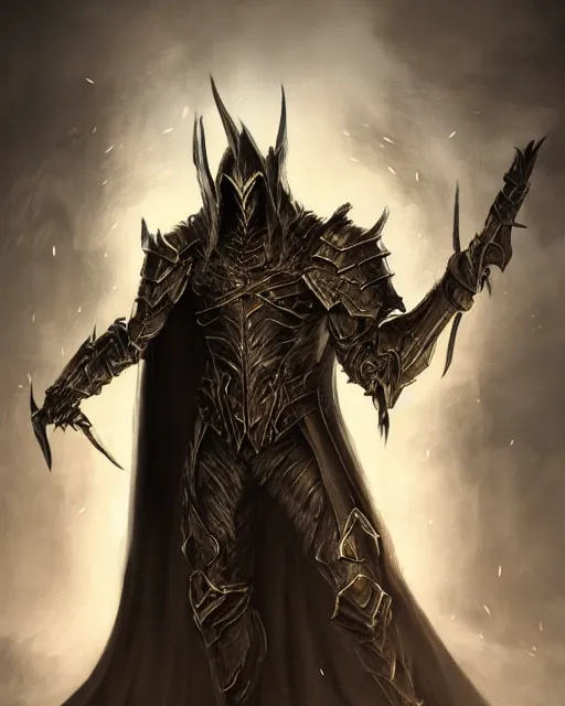 Prompt: A dark fantasy portrait of sauron the dark lord wearing damaged armor made of iron, cinematic character concept art, dramatic lighting, by furio tedeschi, rule of thirds, golden ratio, smooth, evil noldorin armor, a sense of evil, sinister aura, trending on artstation