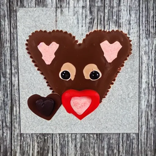 Prompt: a heart shaped brown yorkshire dog made of chocolate and strawberries, art