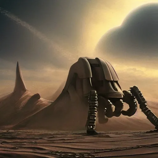 Image similar to giant arthropod robot, sci fi, dune style, denis villeneuve