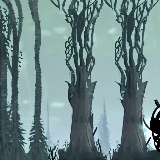 Prompt: forest of trees, style of hollow knight