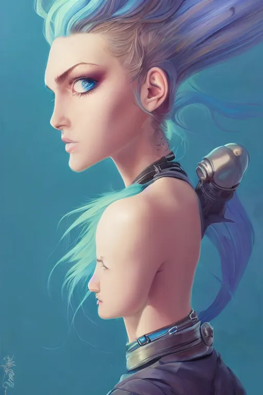Prompt: portrait painting of a teenage girl with swept back wild blue hair, fashionable, windy, steampunk, full body, solid background color, sharp focus, award - winning, cinematic pose, cinematic lighting, trending on artstation, masterpiece, highly detailed, intricate. art by josan gonzales and moebius and deathburger