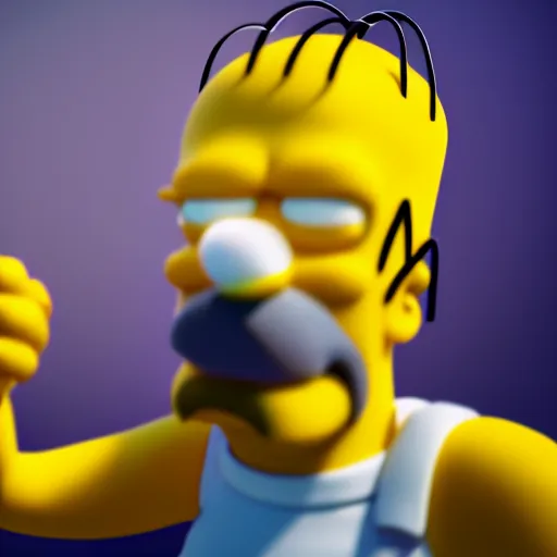 Prompt: Homer Simpson, hyperrealistic, high res, octane render, cinema4D, volumetric lighting, 8k