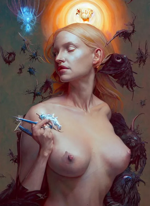 Prompt: a hyper realistic painting of emma frost gorgeous lighting, painting by chiara bautista and beksinski and norman rockwell and greg rutkowski weta studio, and lucasfilm