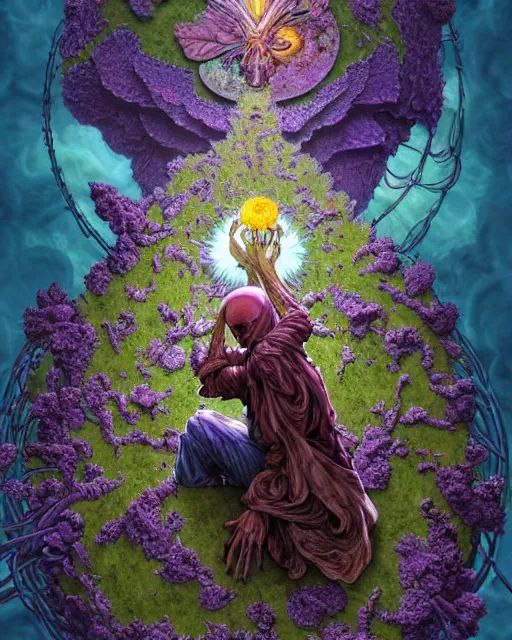 Image similar to the platonic ideal of flowers, rotting, insects and praying of cletus kasady carnage thanos nazgul wild hunt doctor manhattan chtulu mandelbulb howl's moving castle mandala davinci heavy rain, d & d, fantasy, ego death, decay, dmt, psilocybin, art by artgerm and greg rutkowski and alphonse mucha