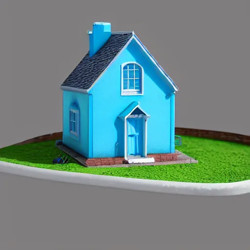 Image similar to cute chubby house, 3 d render, minimalistic, octane, 1 0 0 mm, depth of field, diorama, blue background