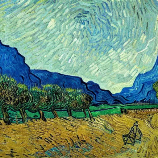 Image similar to switzerland leyline landscape with van gogh sky