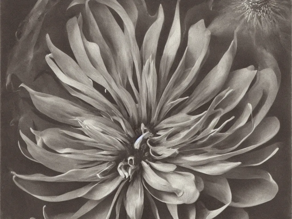 Image similar to The seed of a mammal in a water flower. Colored painting by Georgia O'Keefe, Karl Blossfeldt, Bekinski