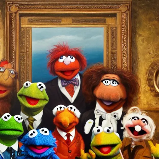 Image similar to muppet show, oil on canvas, surrealism, highly detailed, masterpiece, award - winning, artstationhd