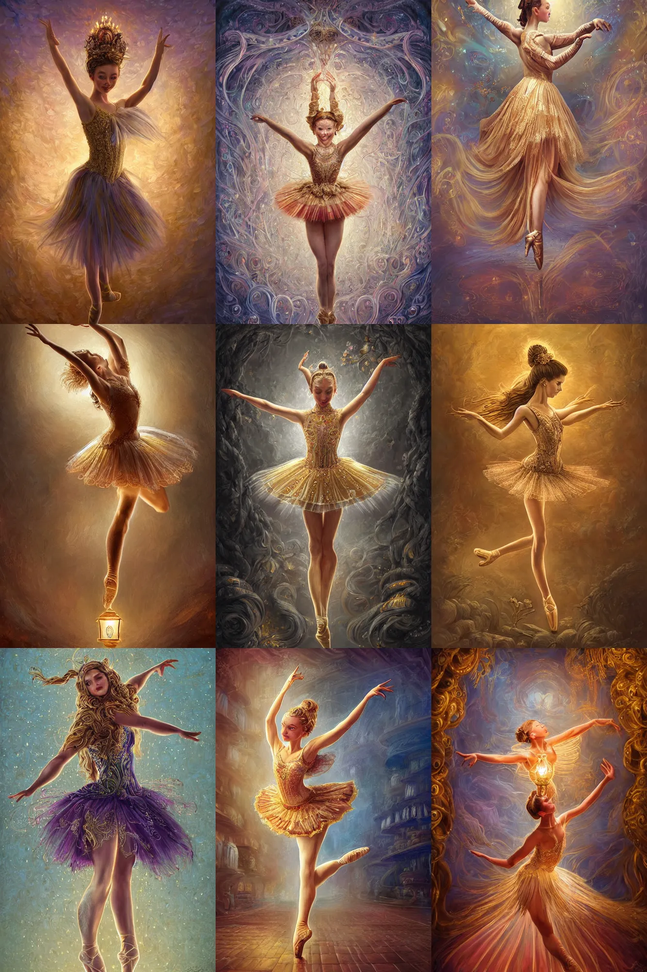Prompt: elaborately hyperdetailed illustration of an dancing cheerful ballerina with lantern and long fingernails, Aetherpunk, atmospheric lighting, high fantasy professionally painted digital art painting, smooth, sharp focus, highly detailed illustration highlights, backlight, golden ratio, 8K detail post-processing, symmetrical facial features, rich deep moody colors, award winning picture, Daily Deviation on DeviantArt, trending on cgsociety, featured on ArtstationHQ, very coherent artwork, concept art