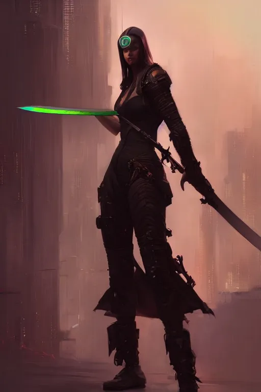Image similar to a digital painting of a woman with a sword, cyberpunk art by ruan jia, zbrush central contest winner, fantasy art, artstation hd, zbrush, polycount