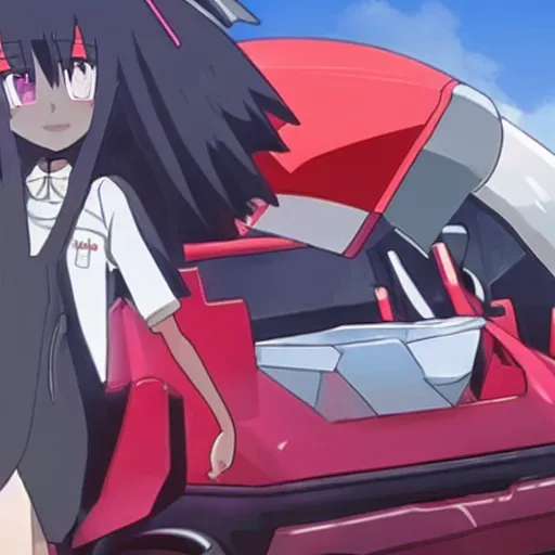 Image similar to zero two from darling in the franxx driving a dodge ram