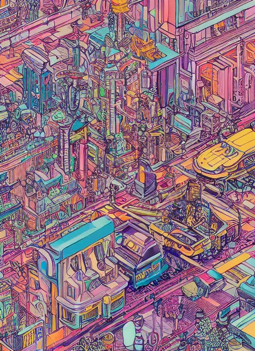 Image similar to san francisco, an ultrafine detailed illustration by james jean, intricate linework, bright colors, final fantasy, behance contest winner, vanitas, angular, altermodern, unreal engine 5 highly rendered, global illumination, radiant light, detailed and intricate environment