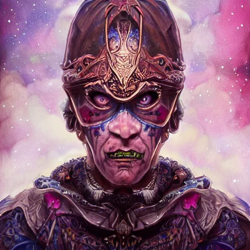 Prompt: a WLOP 3d render of Very very very very highly detailed mystic, enigmatic, strange portrait of a phantom warrior with galaxy, tattoos by Anton Pieck, intricate, extremely detailed, digital painting, artstation, concept art, smooth, sharp focus, illustration, intimidating lighting, incredible art,