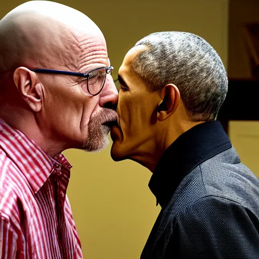 Prompt: Walter White kissing Obama