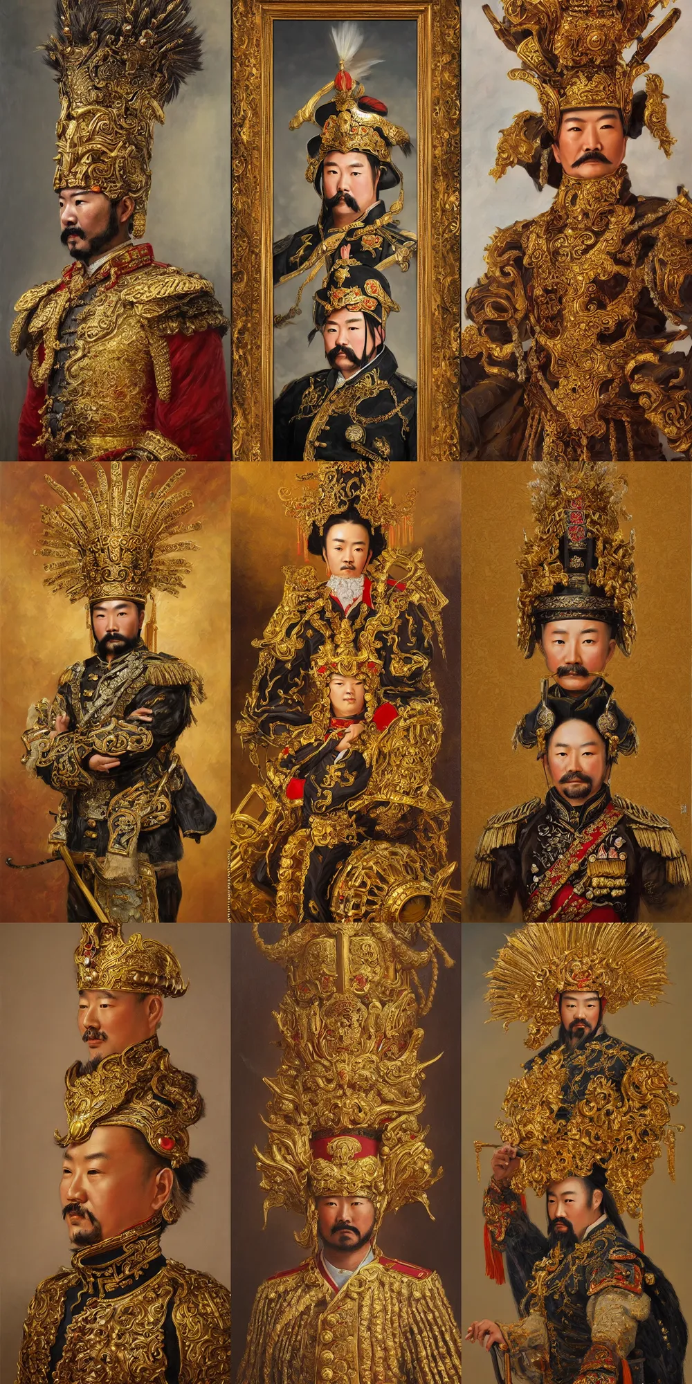 Image similar to a highly detailed romantic period style oil painting of the Chinese military general Lü Bu wearing an ornate golden headdress by Josep Tapiró Baró, trending on artstation, masterpiece, symmetry