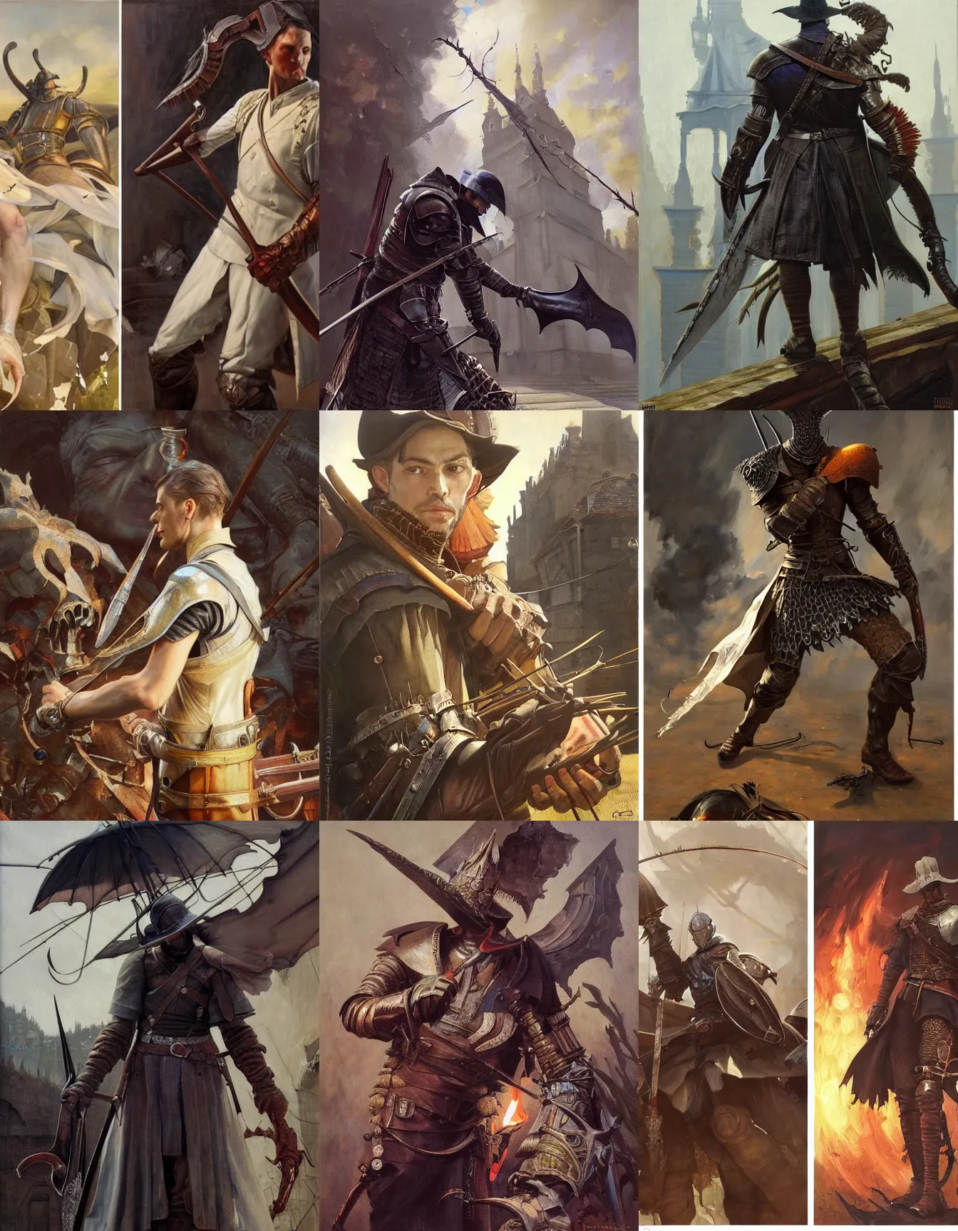 Prompt: painting by ignacio diaz olano and jacek malczewski and edgar maxence and rhads and leyendecker. dark souls and bloodborne