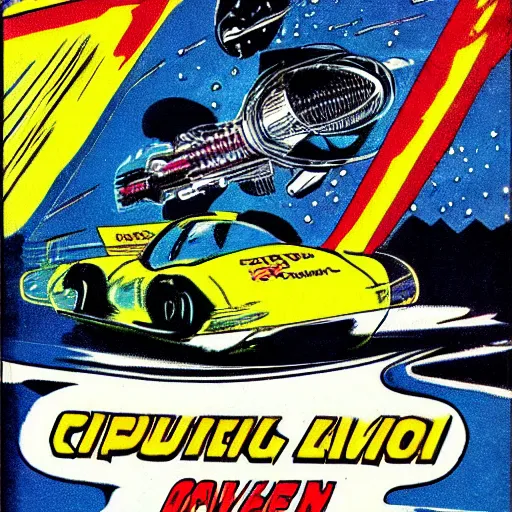 Image similar to alien racing drivers, space, comic, racers, retro, 70s, comic book