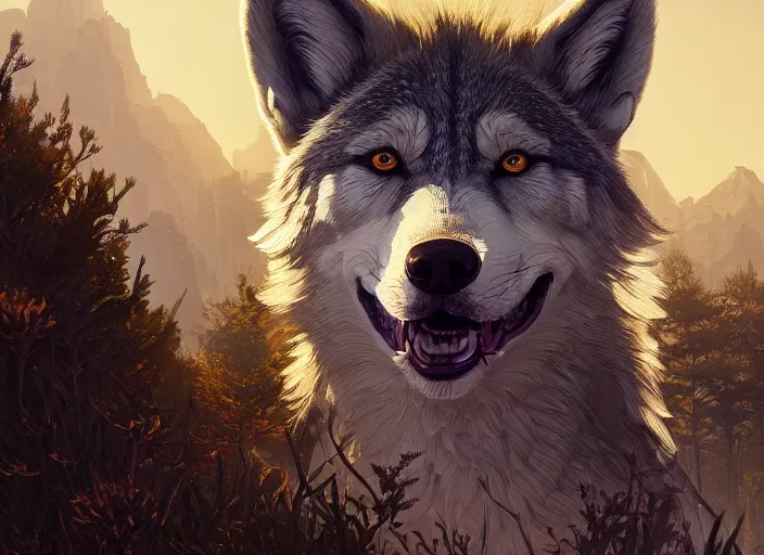 Image similar to highly detailed vanishing wolf - point of eyes, in gta v, stephen bliss, unreal engine, fantasy art by greg rutkowski, loish, rhads, ferdinand knab, makoto shinkai and lois van baarle, ilya kuvshinov, rossdraws, tom bagshaw, global illumination, radiant light, detailed and intricate environment