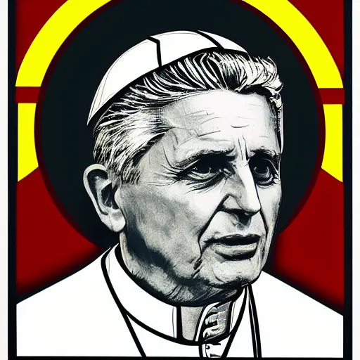 Image similar to portrait of pope benedict xvi screen print. pop art, high detail 8 k