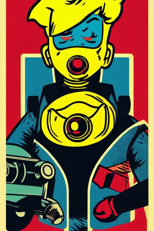 Image similar to fallout 7 6 retro futurist illustration art by butcher billy, sticker, colorful, illustration, highly detailed, simple, smooth and clean vector curves, no jagged lines, vector art, smooth andy warhol style