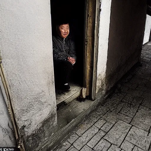 Prompt: Middle-aged Chinese man snaps a photo from a hiding place of an unsuspecting Polish woman