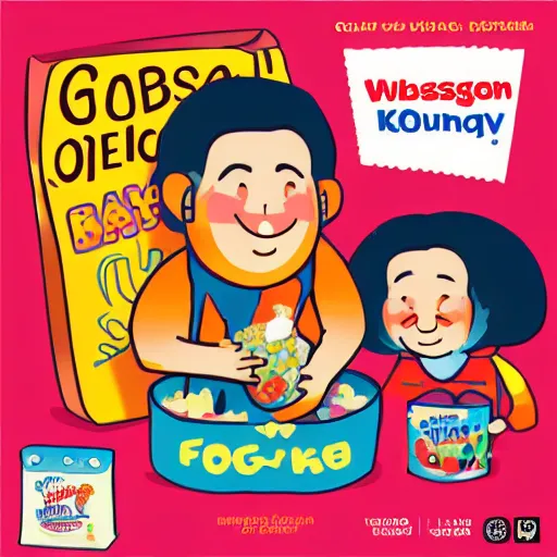 Image similar to kid-friendly cover illustration on a box of obese George Washington kids' sugar cereal with a surprise