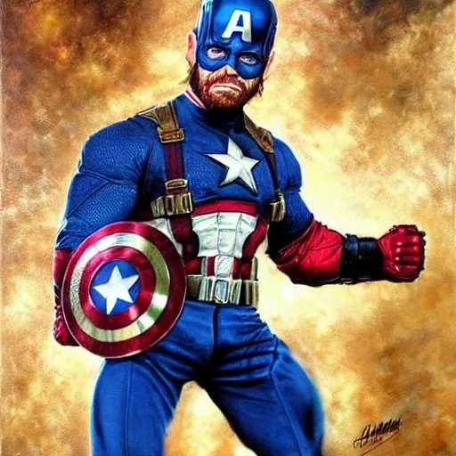 Image similar to uhd photorealistic detailed image of chuck norris dressed as captain america, wearing extremely intricate costume, by ayami kojima amano karol bak tonalism