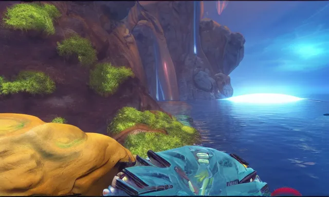 Image similar to subnautica in game screenshot, unreal engine, 1k. low res