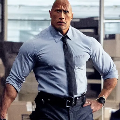 Image similar to Dwayne Johnson as FBI in movie directed by Christopher Nolan