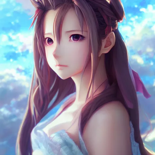 Prompt: beautiful anime art of aerith gainsborough by WLOP, rossdraws, Logan Cure, Mingchen Shen, BangkuART, sakimichan, yan gisuka, JeonSeok Lee, zeronis, Chengwei Pan on artstation