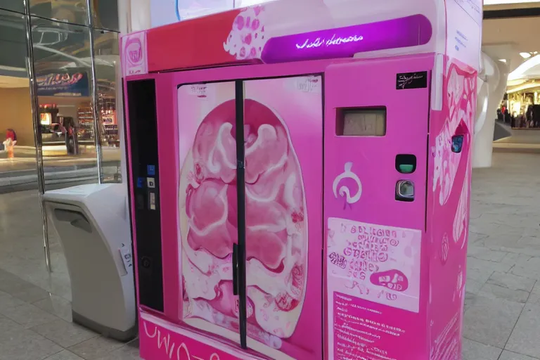 Prompt: uterus vending machine at the mall