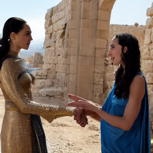 Image similar to gal gadot meeting jesus in israel ( 3 0 bc )