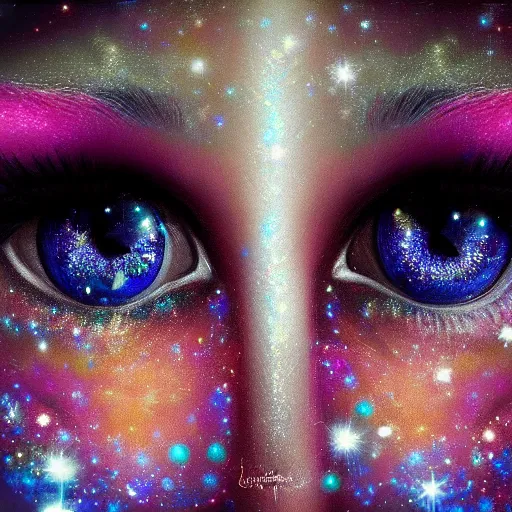 Image similar to a beautiful girl's eyes, vast stars are hidden in the eyes, 8 k, dream, highly detailed