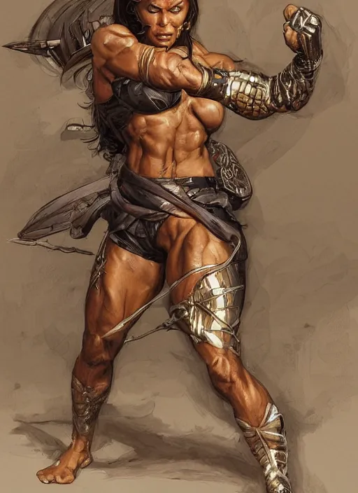 Prompt: very muscled Amazon martial artist as a ruggedly mean looking heroine, wearing gi intricate, elegant, highly detailed, centered, digital painting, artstation, concept art, smooth, sharp focus, illustration, art by artgerm and donato giancola and Joseph Christian Leyendecker, WLOP