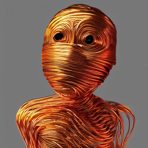 Image similar to human figure made out of wrapped copper wire, 3 d render by pixar and disney,