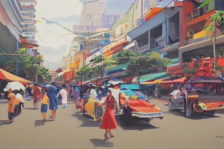 Image similar to Divisoria modernized, painting by Fernando Amorsolo