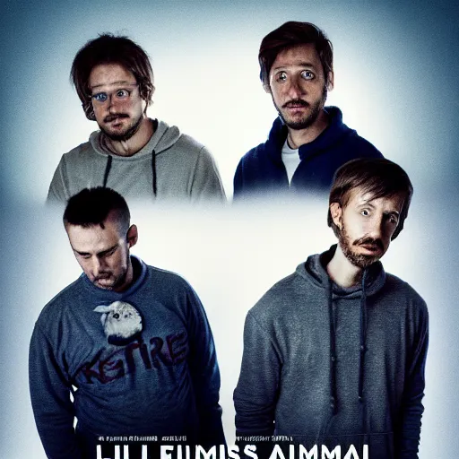 Image similar to poster for a short liminal film called'liminal'about four male roommates that find a tiny hidden door. movie poster, advertisement, photography, sharp, high detail, trending on artstation