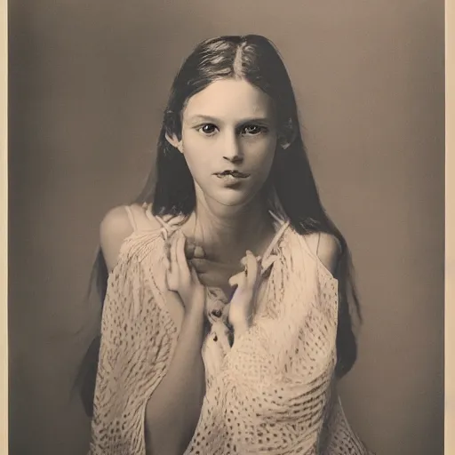 Image similar to half - length portrait of girl, fine art portrait photography by richard avedon