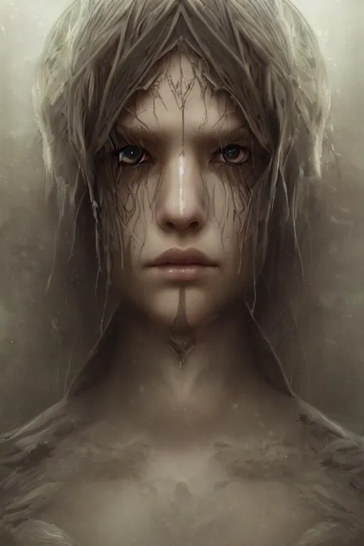 Prompt: claymore teresa!! standing in a windy murky underwater garden! with a beautiful symmetrical face!!! cinematic lightning, murky dusty deep, smoky eyes, isolated, studio lighting by artgerm yuri shwedoff and tom bagshaw